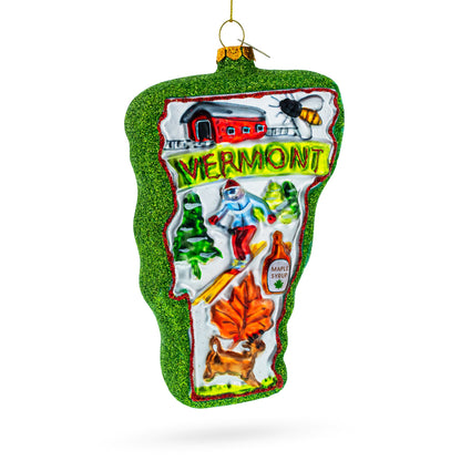 State of Vermont Symbols, USA Glass Christmas Ornament
