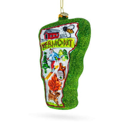 State of Vermont Symbols, USA Glass Christmas Ornament