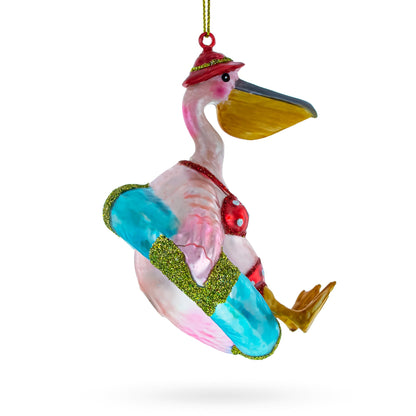Vacationing Pelican in Swimsuit on an Inflatable Glass Christmas Ornament