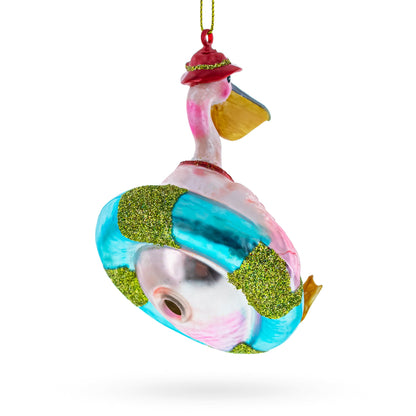 Vacationing Pelican in Swimsuit on an Inflatable Glass Christmas Ornament