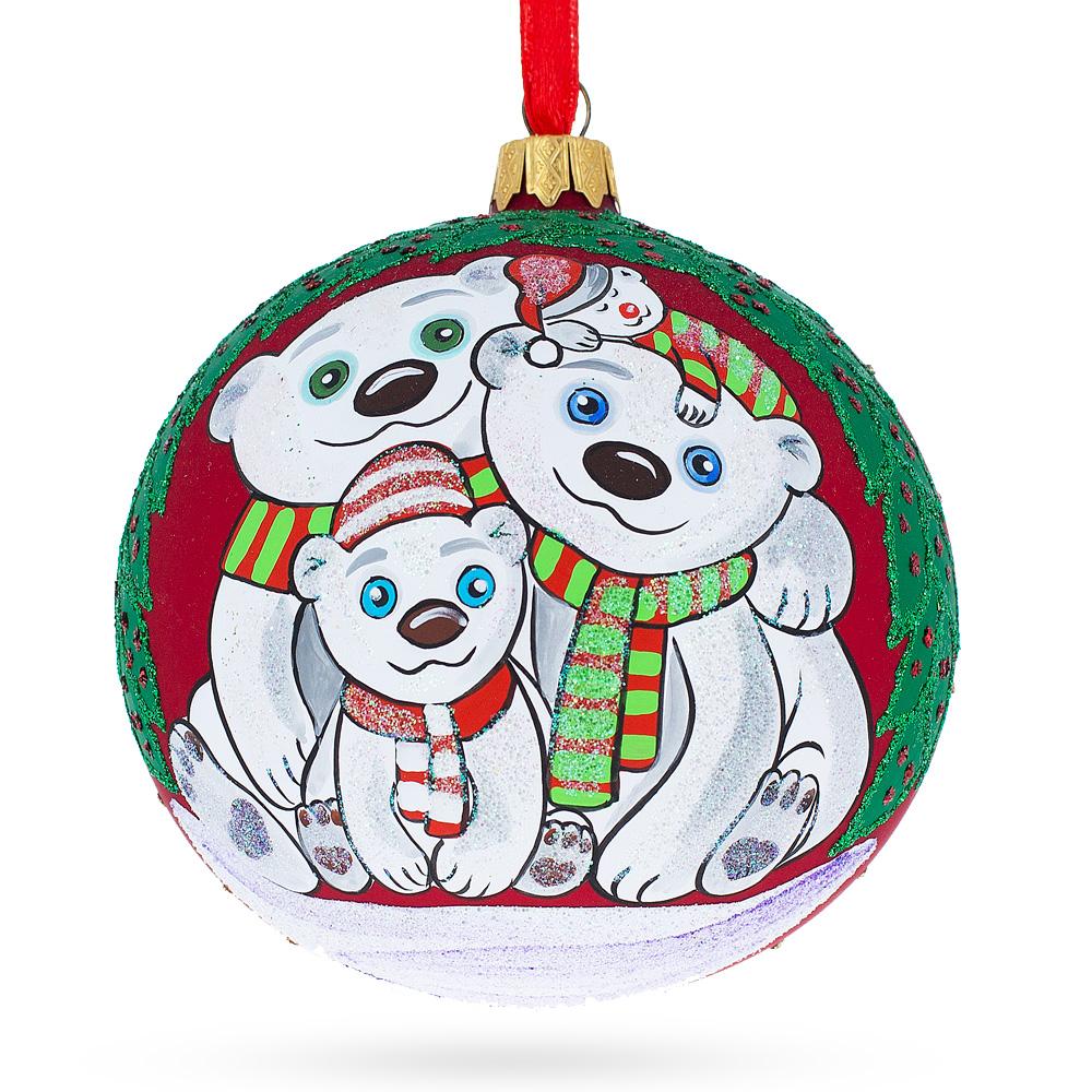 Cozy Bear Family Glass Ball Christmas Ornament 4 Inches