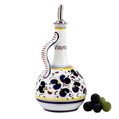 ORVIETO BLUE ROOSTER: Olive Oil Bottle Dispenser with Metal Capped Pourer