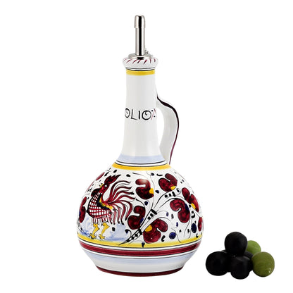 ORVIETO RED ROOSTER: Olive Oil Bottle Dispenser with Metal Capped Pourer