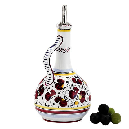 ORVIETO RED ROOSTER: Olive Oil Bottle Dispenser with Metal Capped Pourer
