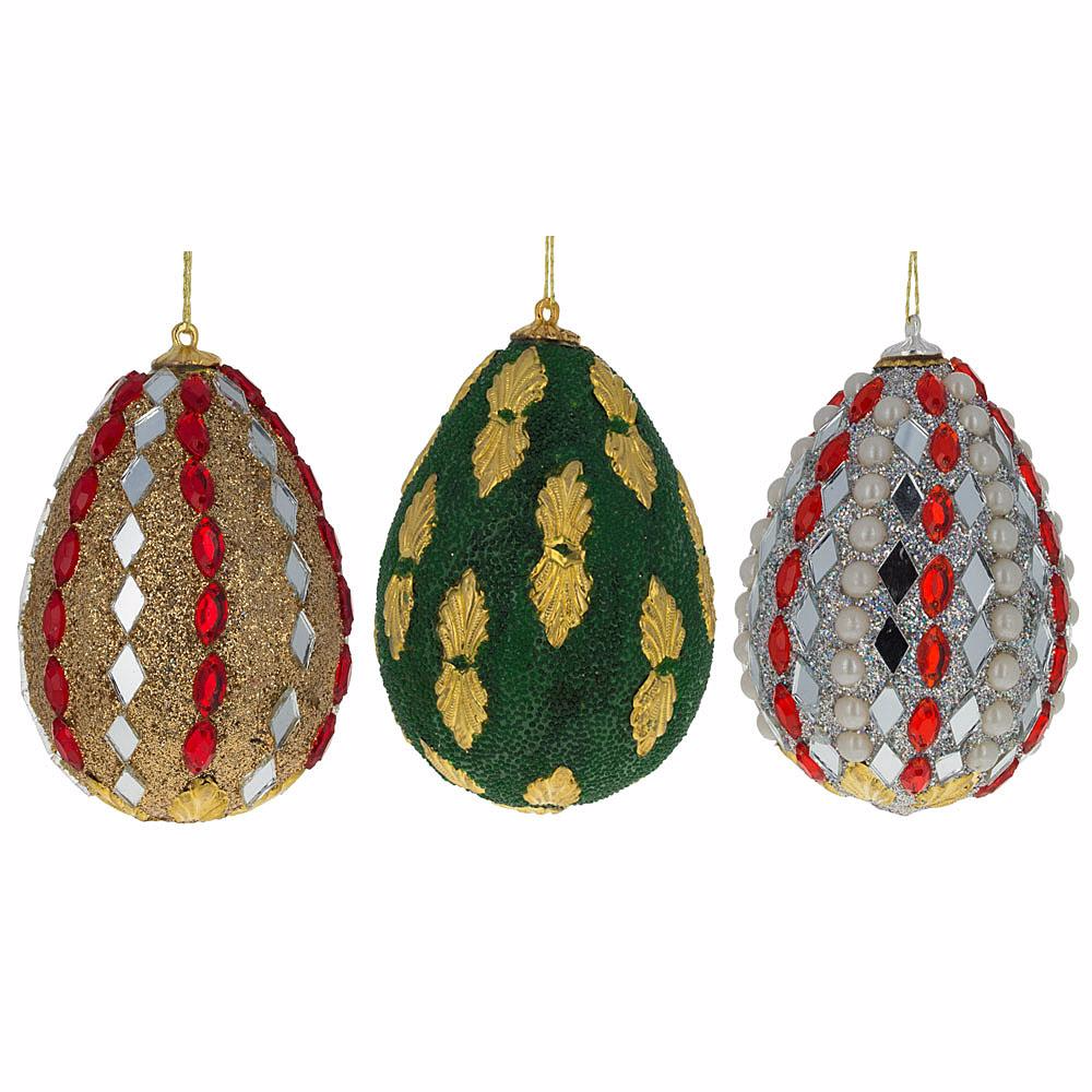 Set of 3 Mirrored and Golden Metal Leaf Wooden Egg Ornaments 3 Inches BestPysanky