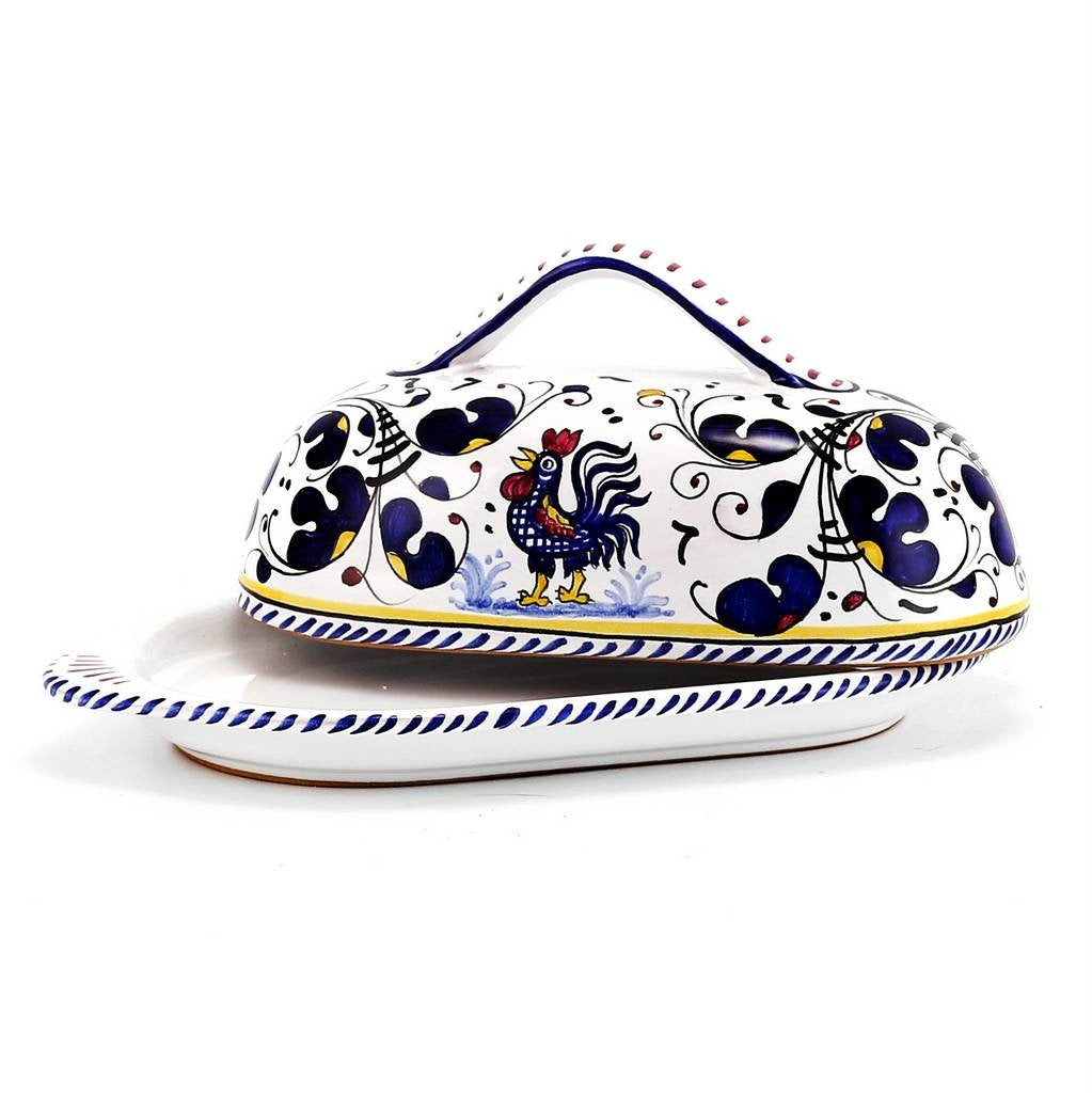 ORVIETO BLUE ROOSTER: Butter Dish with Cover