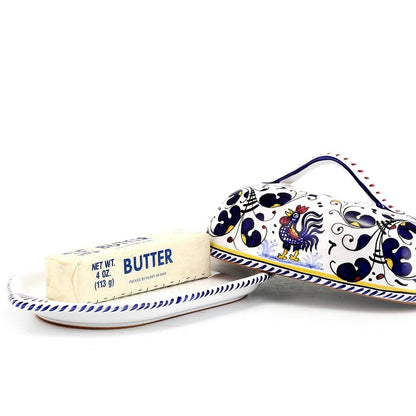 ORVIETO BLUE ROOSTER: Butter Dish with Cover