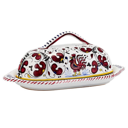 ORVIETO RED ROOSTER: Butter Dish with Cover