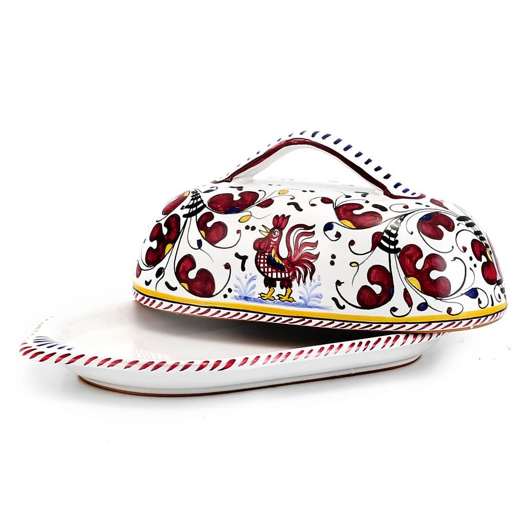 ORVIETO RED ROOSTER: Butter Dish with Cover