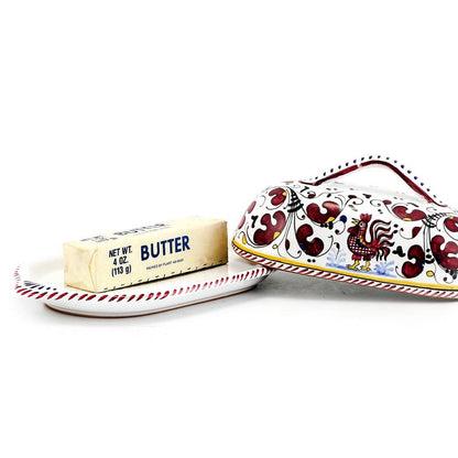 ORVIETO RED ROOSTER: Butter Dish with Cover