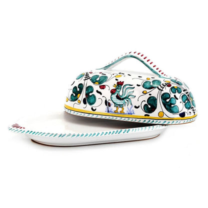 ORVIETO GREEN ROOSTER: Butter Dish w cover