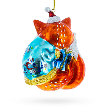 Fox with Gifts Glass Christmas Ornament