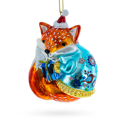 Fox with Gifts Glass Christmas Ornament