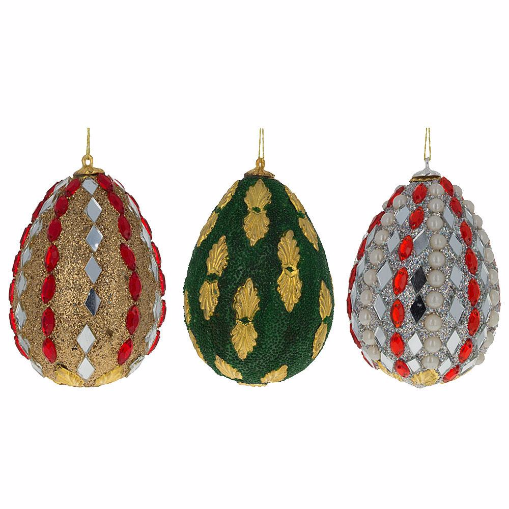 Set of 3 Mirrored and Golden Metal Leaf Wooden Egg Ornaments 3 Inches BestPysanky