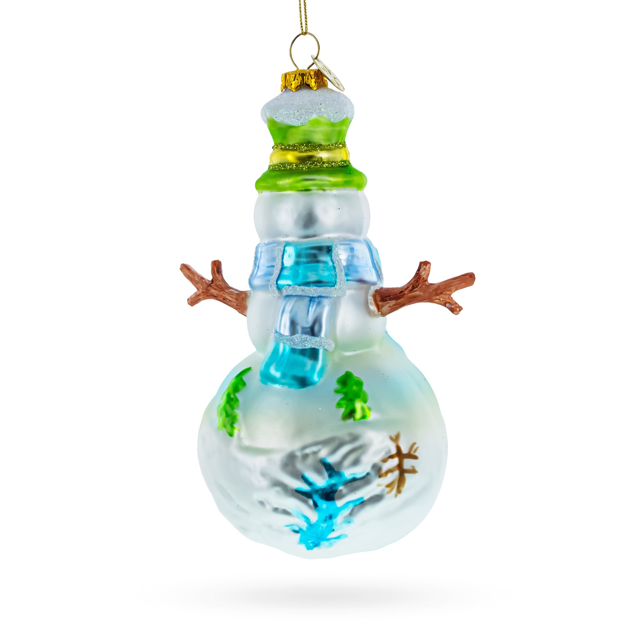 Snowman with Winter Village Painting Glass Christmas Ornament