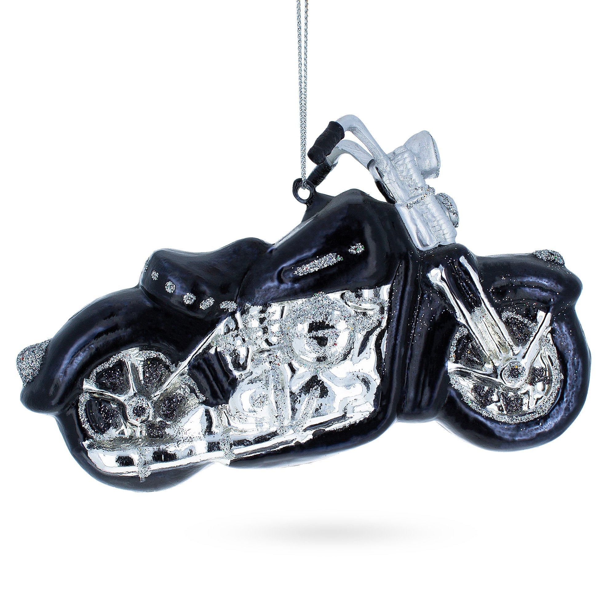 Black & White Motorcycle Glass Christmas Ornament