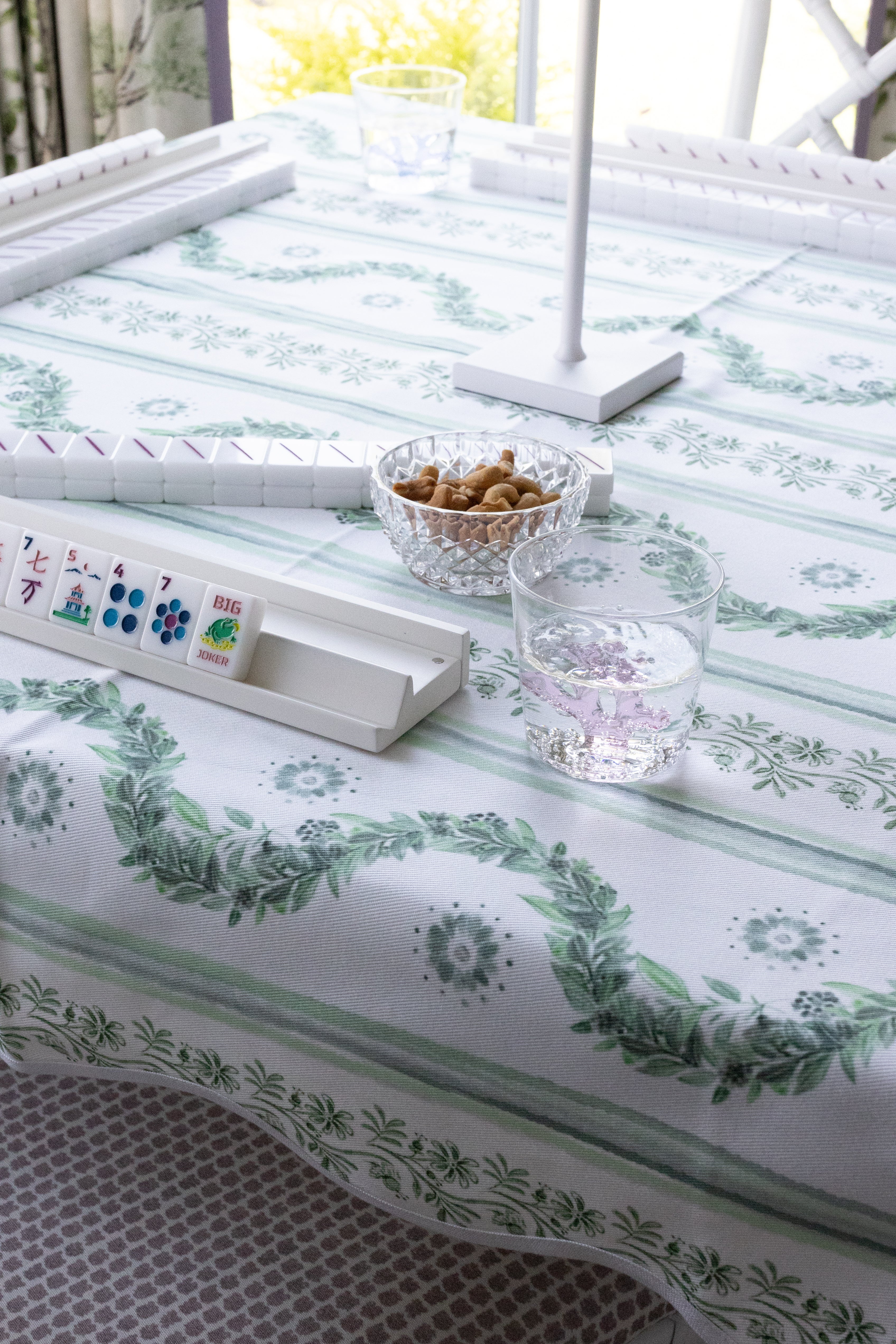 Scalloped Square Table Topper | Boxwood Garden - Sage