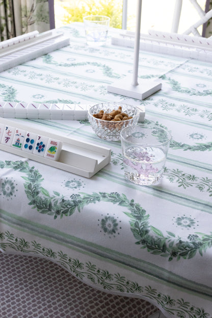 Scalloped Square Table Topper | Boxwood Garden - Sage