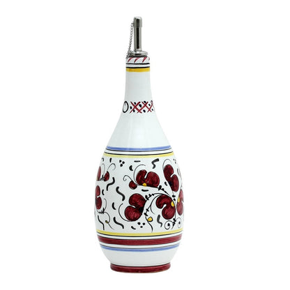 ORVIETO RED ROOSTER: Olive Oil Bottle Dispenser with Metal Capped Pourer