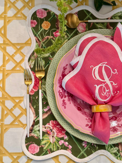 Square Scalloped Placemat | Climbing Roses - Moss