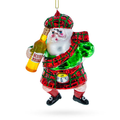Scottish Santa in Kilt Glass Christmas Ornament
