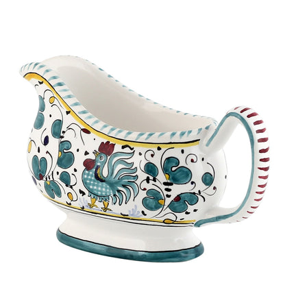 ORVIETO GREEN ROOSTER: Deruta Sauce boat