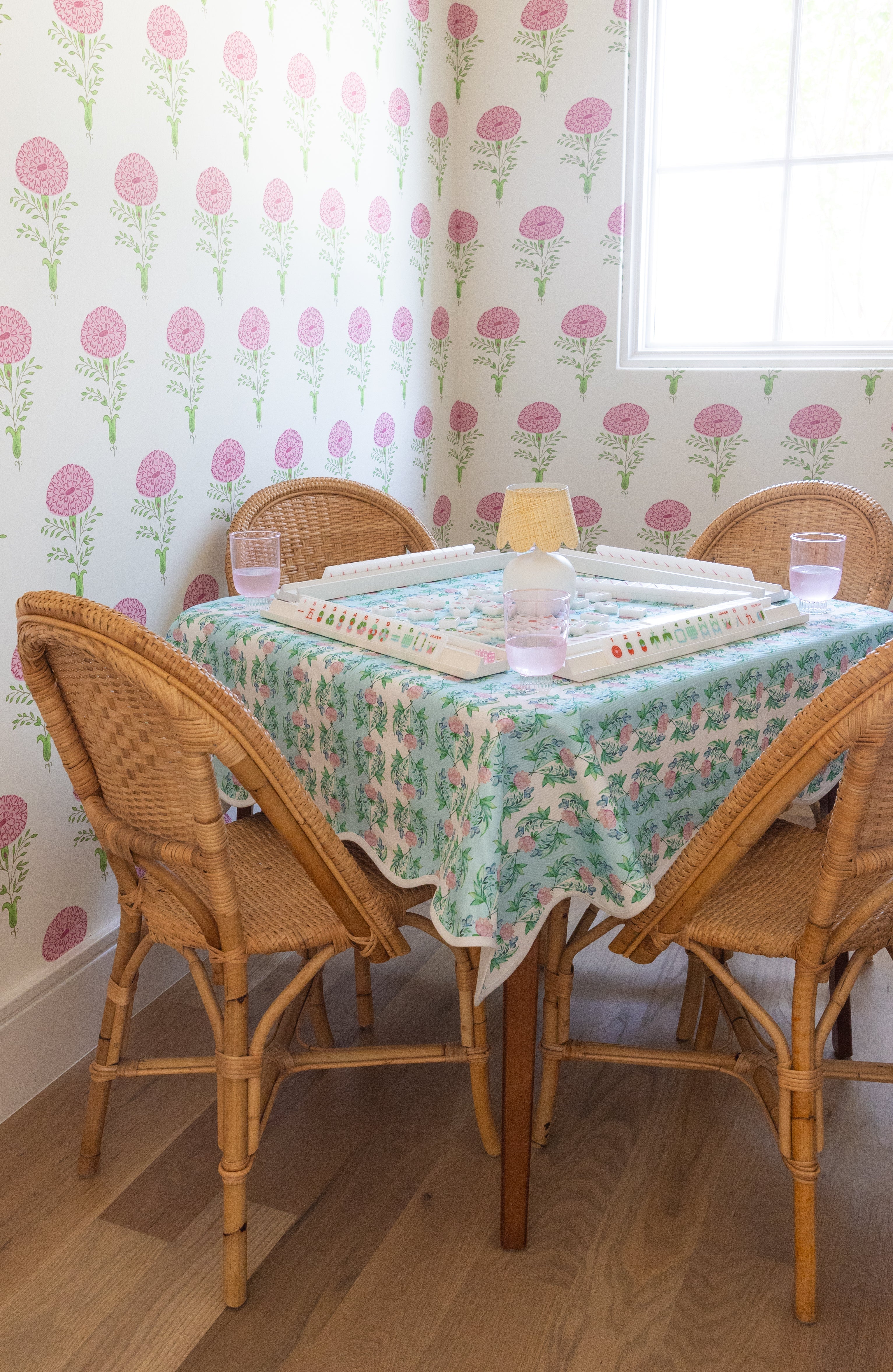 Scalloped Square Game Table Topper | Garden Rose