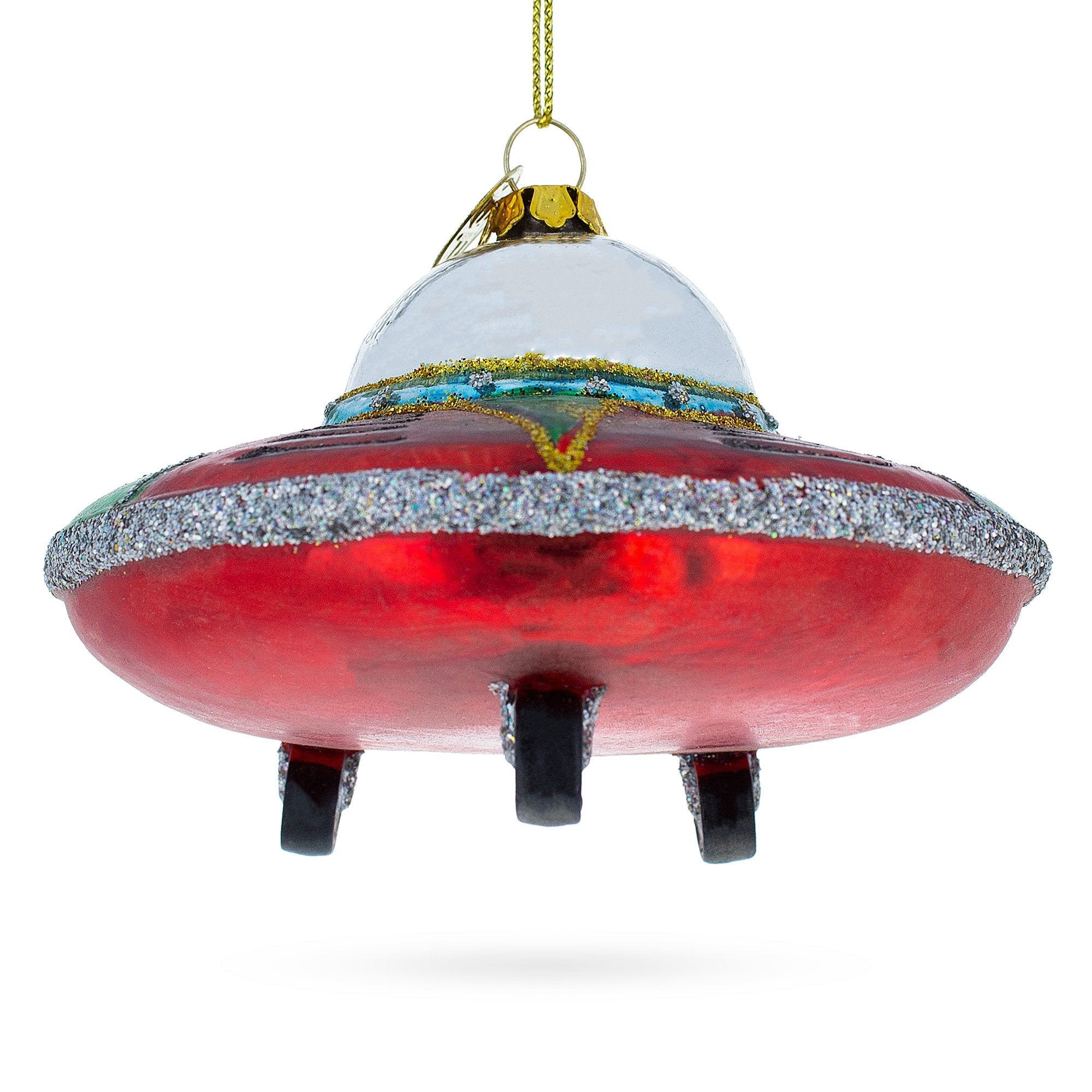 Mysterious UFO / Alien Saucer Glass Christmas Ornament