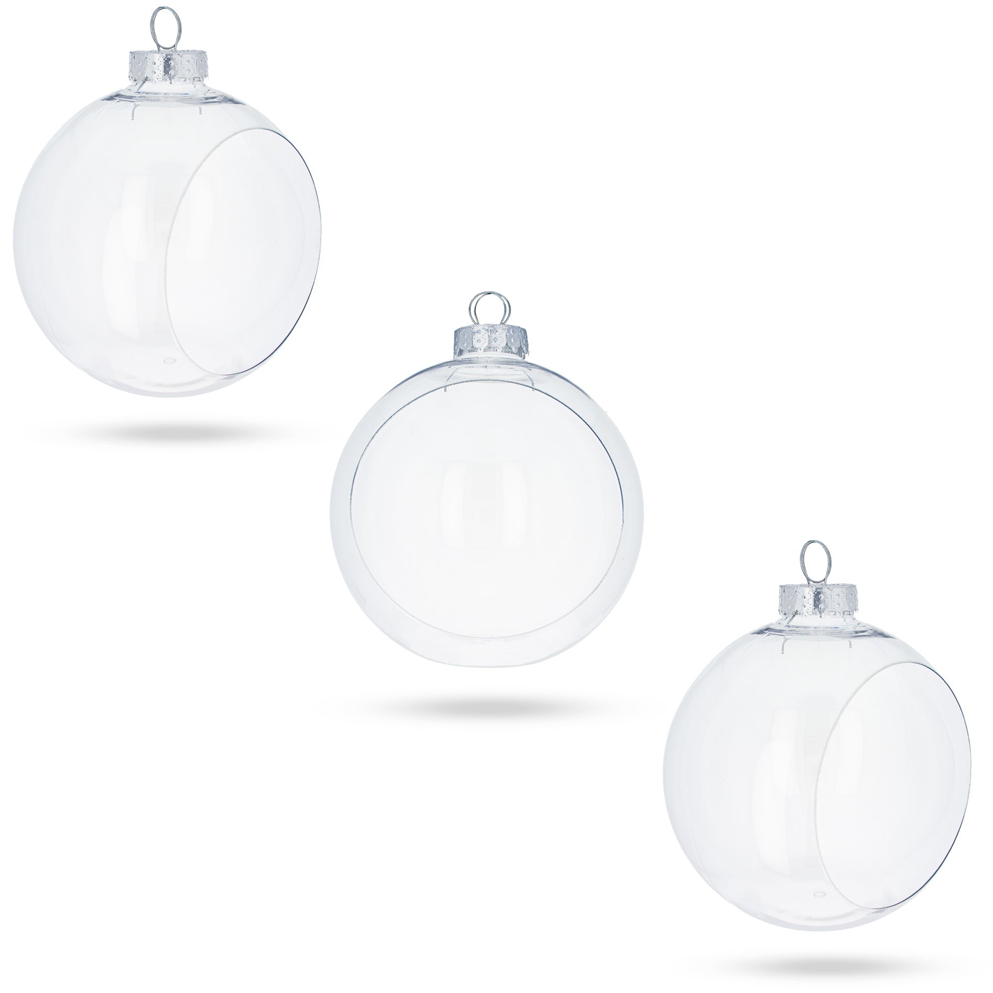 Set of 3 Clear Plastic Christmas Ball Ornaments with Cutout Openings DIY Craft 3.6 Inches