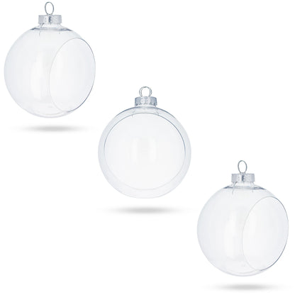 Set of 3 Clear Plastic Christmas Ball Ornaments with Cutout Openings DIY Craft 3.6 Inches