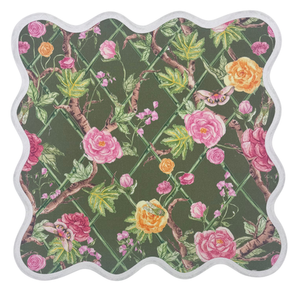 Square Scalloped Placemat | Climbing Roses - Moss