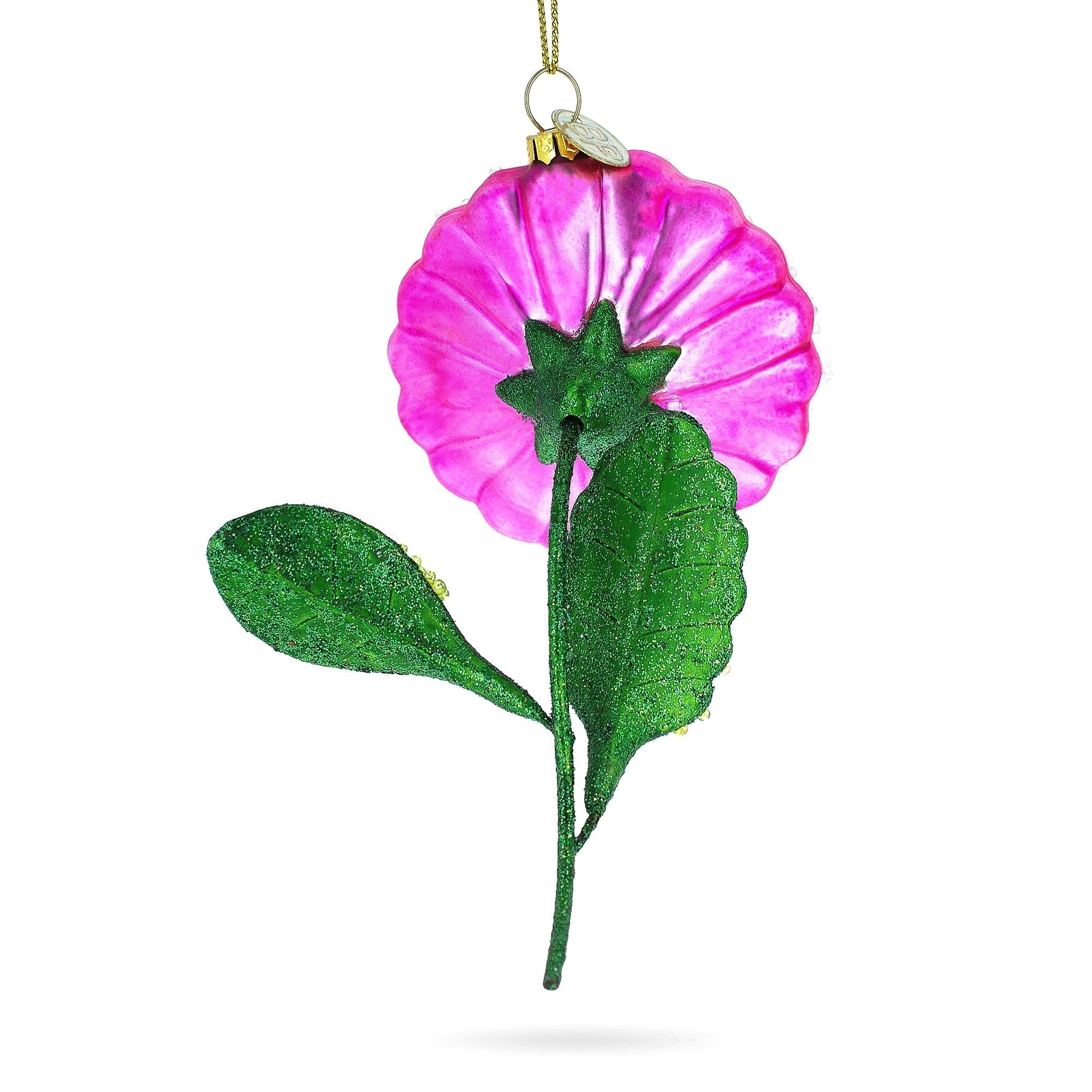 Pink Flower with Colorful Beads Glass Christmas Ornament