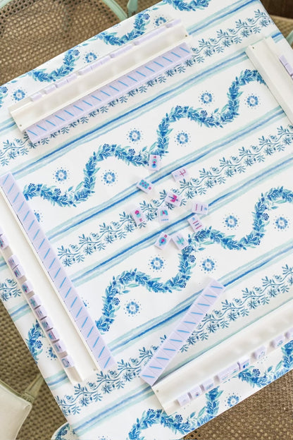 Scalloped Square Table Topper | Boxwood Garden - Delft Blue