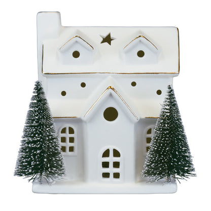 Lit Ceramic House With Trees
