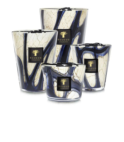 Baobab Collection Candle Stones Lazuli in elegant marbled glass, featuring blue hues and luxurious design.