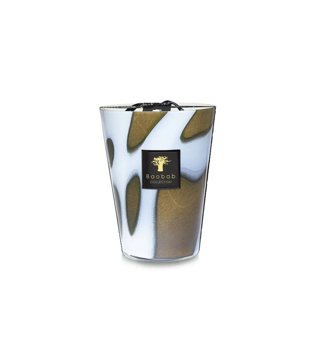 Baobab Collection Candle Stones Agate featuring unique glass design and luxurious scent of rhubarb, acai berry, and peony.