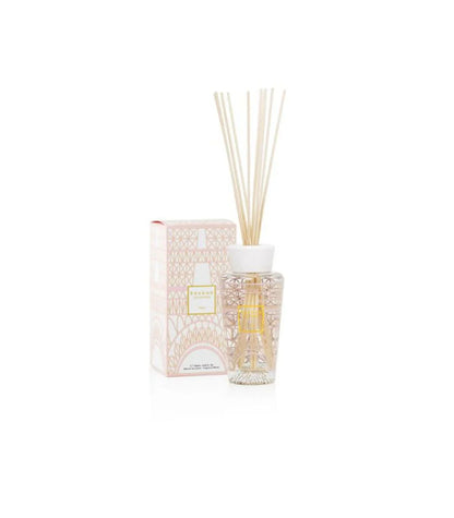 Baobab Collection My First Baobab Paris diffuser with Eiffel Tower design, pink box, and natural reeds, 250 ml.