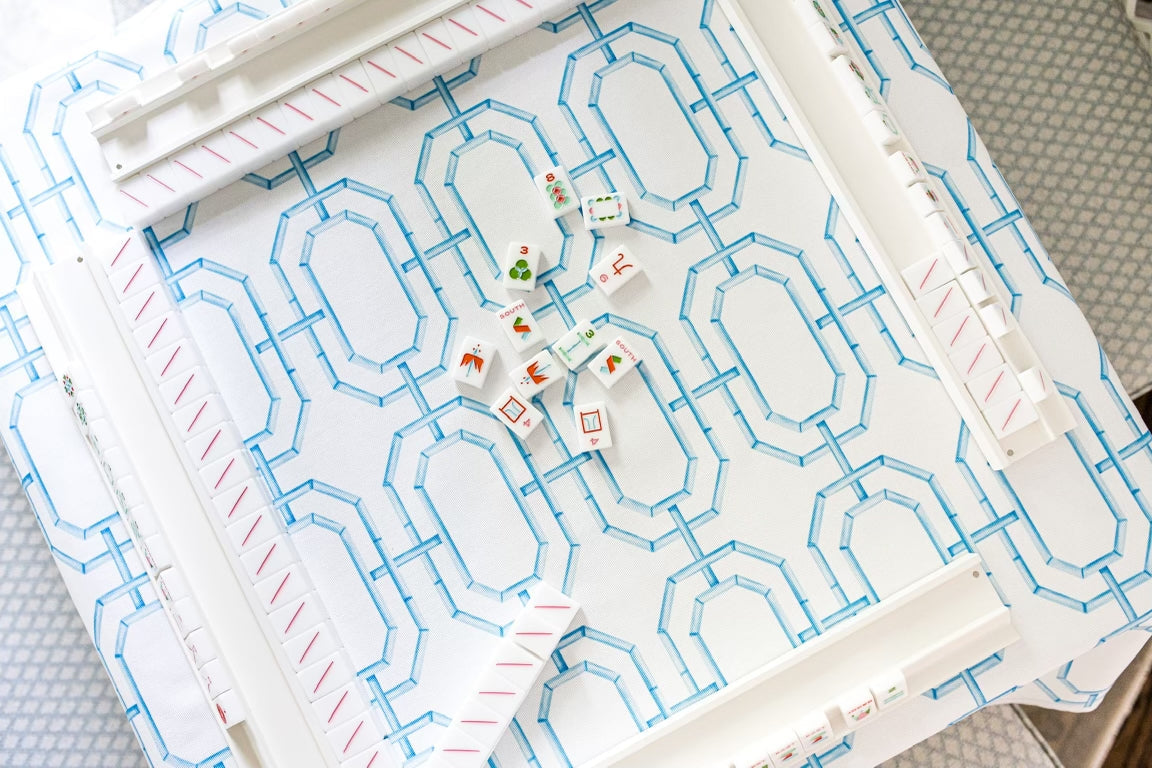 Scalloped Square Table Topper | Sky Blue Bamboo Chain