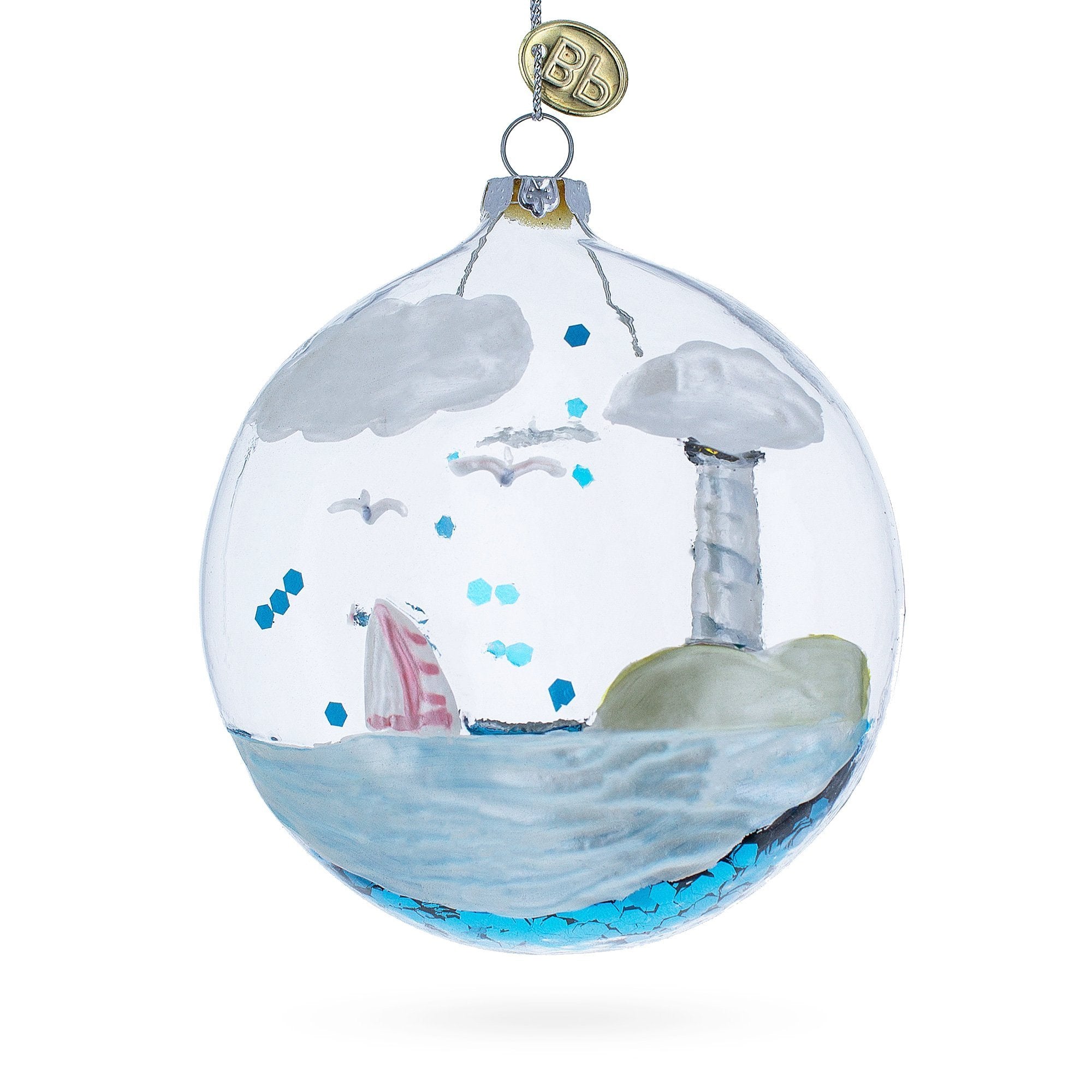 Lighthouse in Glass Dome Glass Christmas Ornament