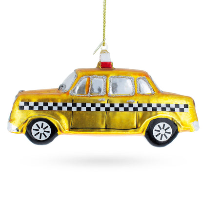 Yellow Taxi Glass Christmas Ornament