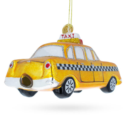 Yellow Taxi Glass Christmas Ornament