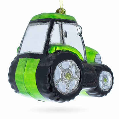 Rustic Green Tractor Glass Christmas Ornament