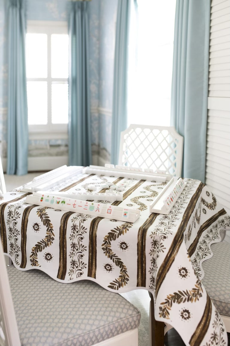 Scalloped Square Table Topper | Boxwood Garden - Espresso