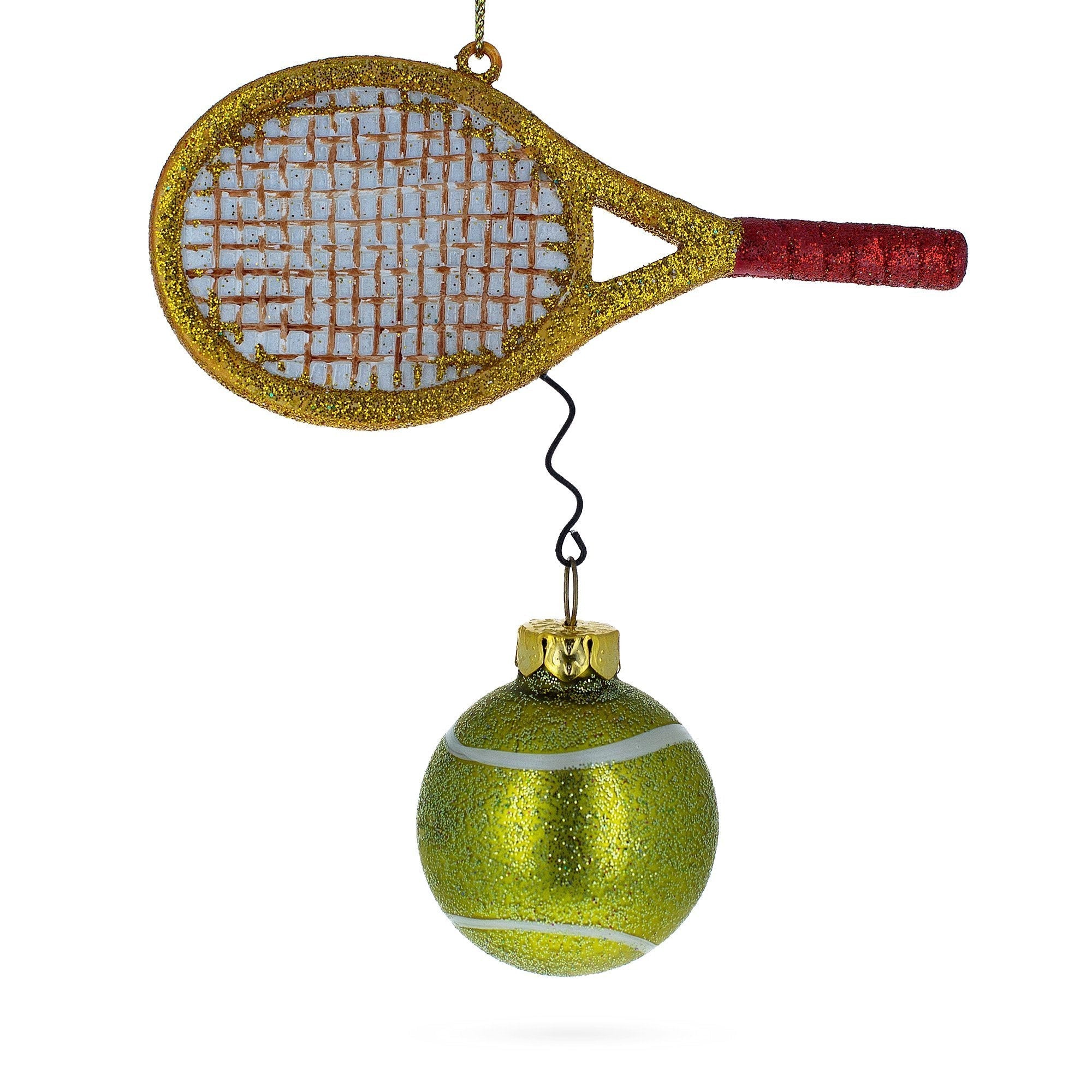 Tennis Racket and Ball Glass Christmas Ornament