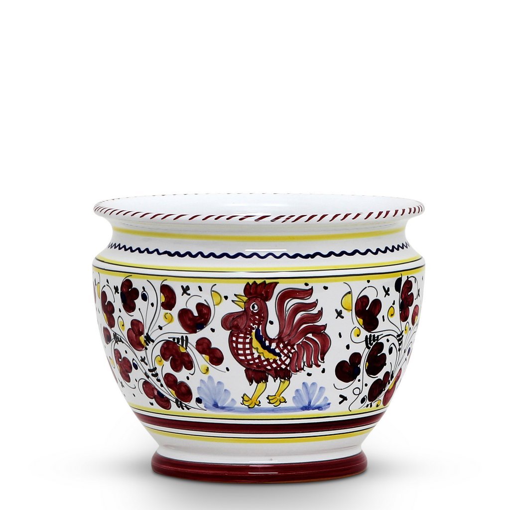 ORVIETO RED ROOSTER: Luxury Cachepot Planter Small