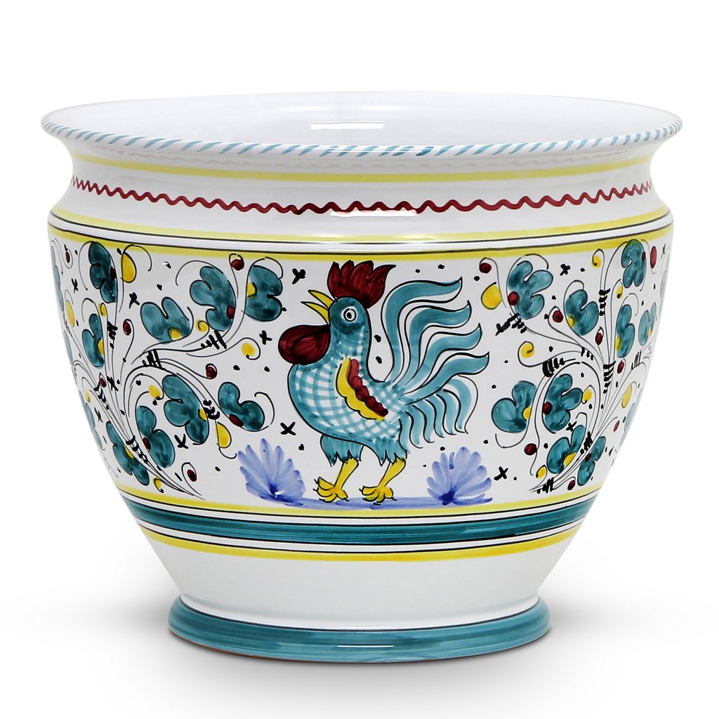 ORVIETO GREEN ROOSTER: Luxury Cachepot Planter Large