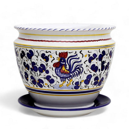 ORVIETO BLUE ROOSTER: Luxury Cachepot Planter Large