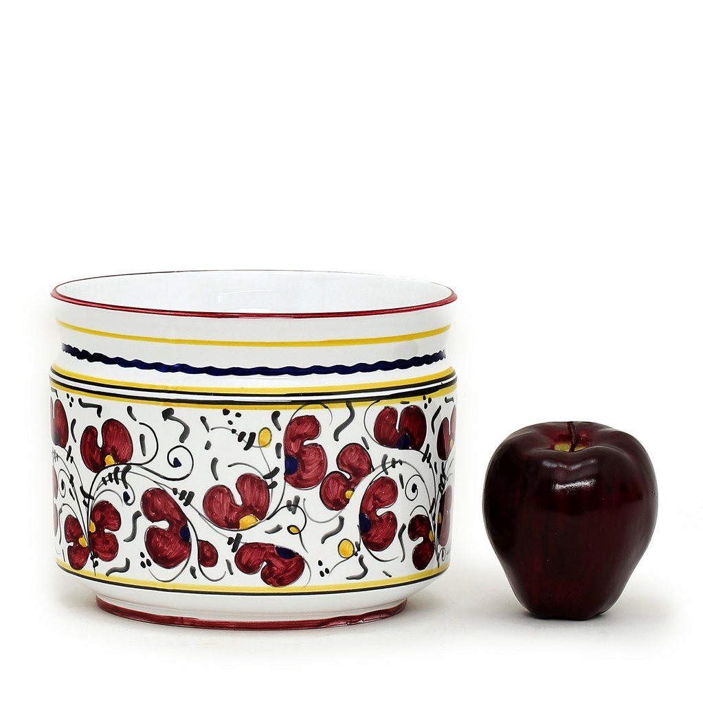 ORVIETO RED ROOSTER: Cylindrical Cover Pot - Cachepot Planter (Small)