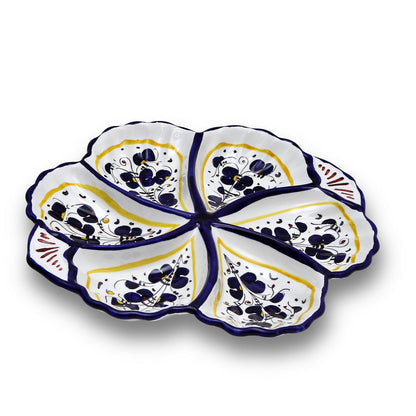 ORVIETO BLUE ROOSTER: Snack Tray Fiore/Shell - Six Compartments