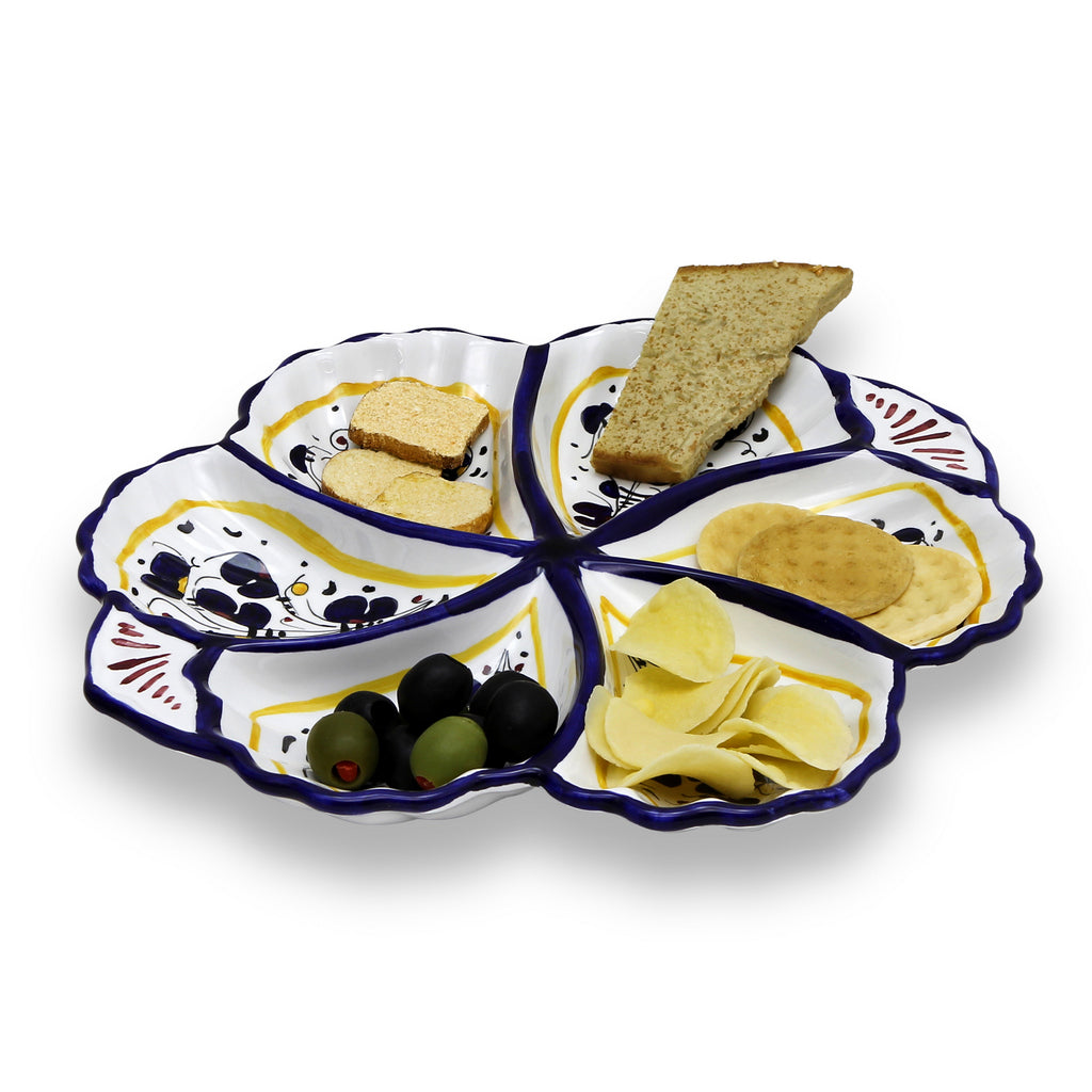 ORVIETO BLUE ROOSTER: Snack Tray Fiore/Shell - Six Compartments